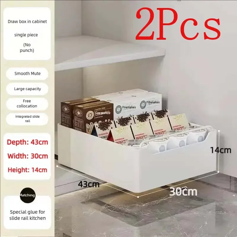 Pull-Out Kitchen Drawer Storage Rack for Cabinets with Smooth Slide Rails