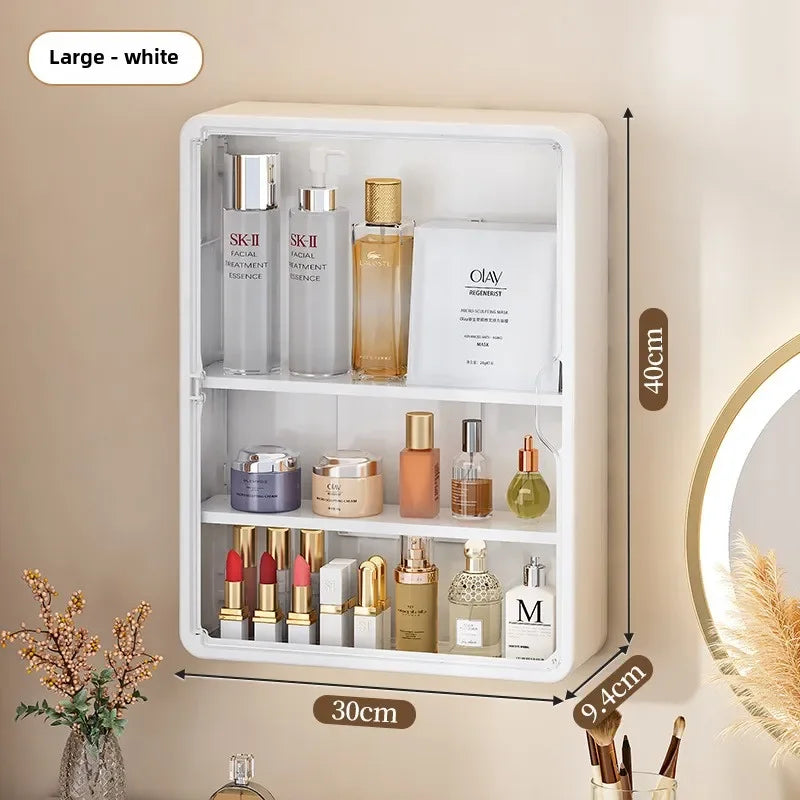 Multi-Layer Transparent Bathroom Organizer Cabinet – No-Drill Cosmetic Storage