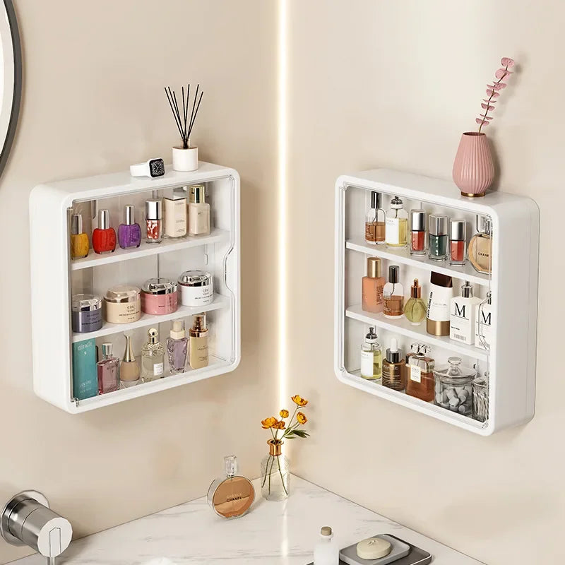 Multi-Layer Transparent Bathroom Organizer Cabinet – No-Drill Cosmetic Storage