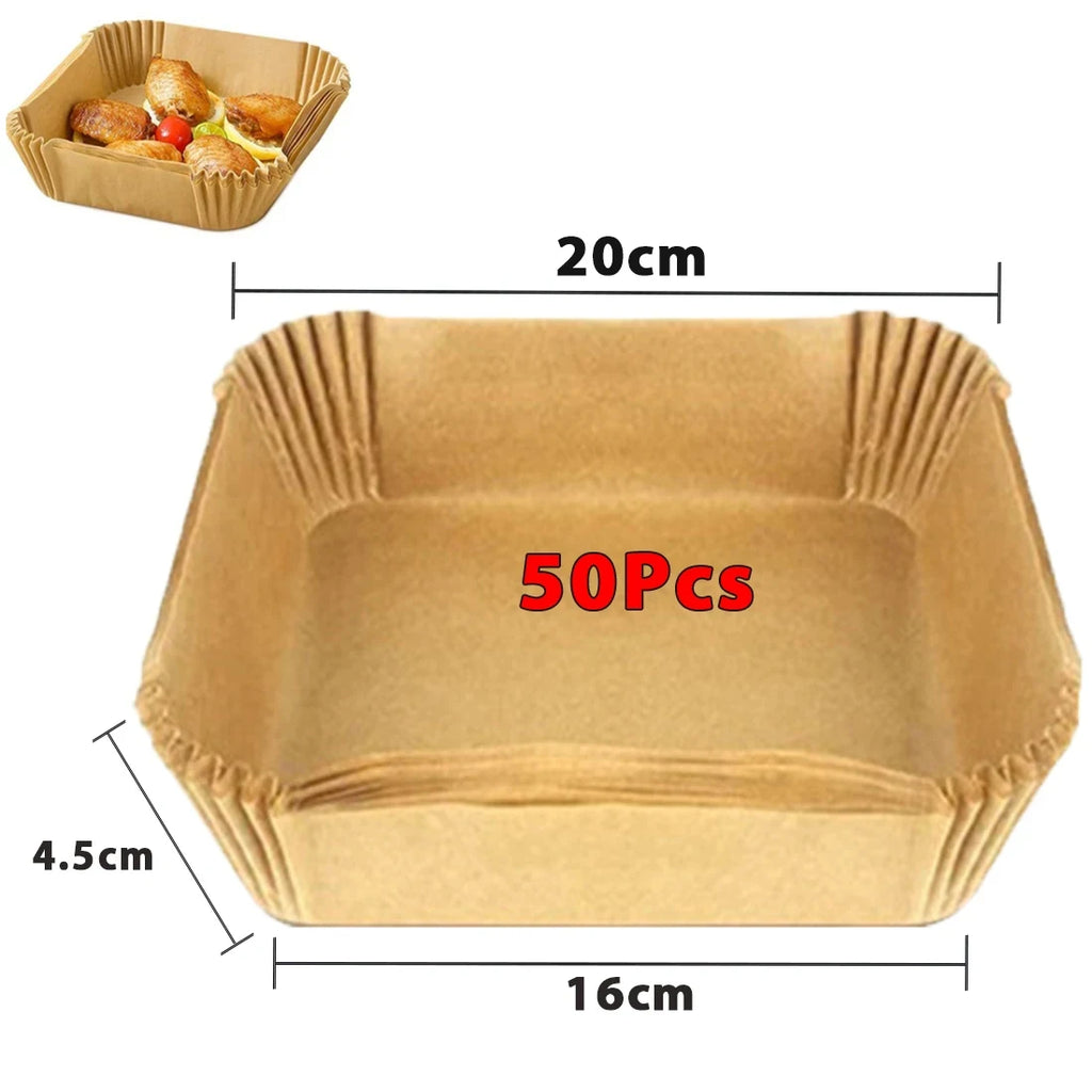 50/100PCS Air Fryer Paper Liners – Round & Square Non-Stick Disposable Parchment Baking Sheets