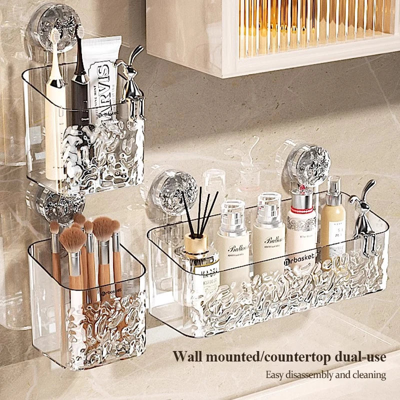Water Ripple Wall-Mounted Bathroom Organizer – No-Drill Storage Basket