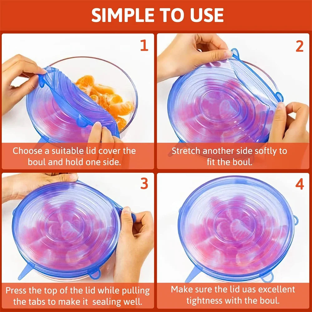 6Pcs Silicone Stretch Lids Set – Reusable Airtight Food Covers