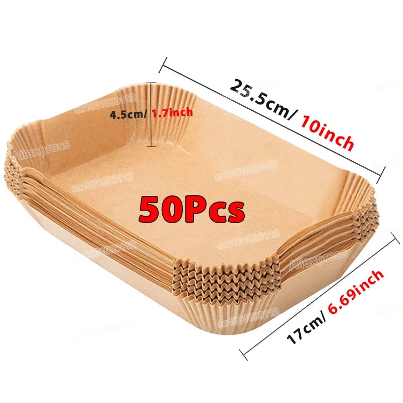 50/100PCS Air Fryer Paper Liners – Round & Square Non-Stick Disposable Parchment Baking Sheets