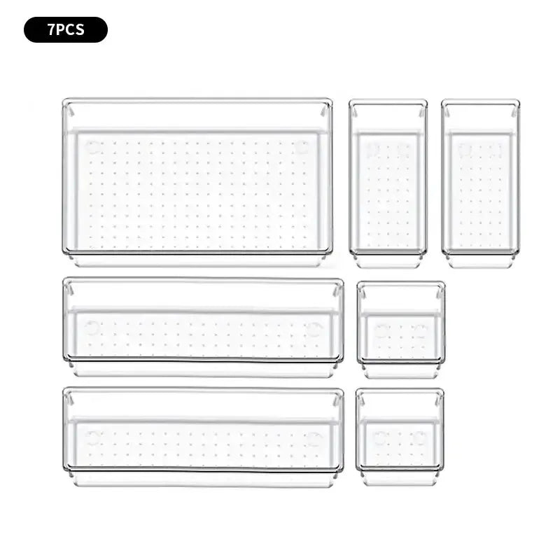 Clear Drawer Organizer Set – 7/14-Piece Modular Storage for Makeup, Jewelry & Office Essentials