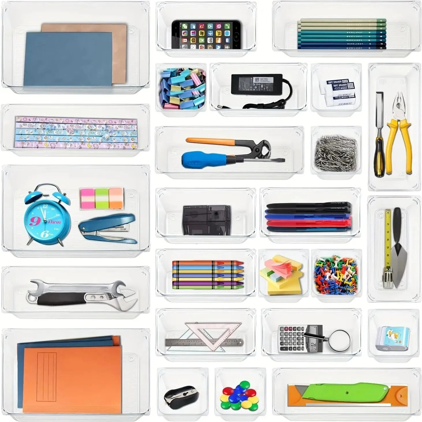 Clear Drawer Organizer Set – 7/14-Piece Modular Storage for Makeup, Jewelry & Office Essentials