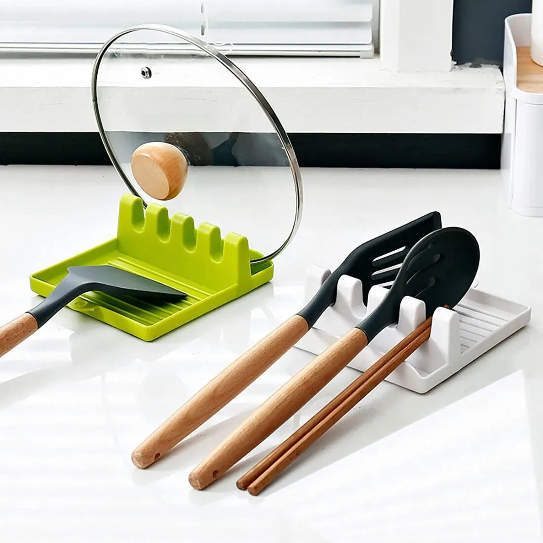 Kitchen Spoon Rest, Utensil Holder & Pot Lid Organizer Rack