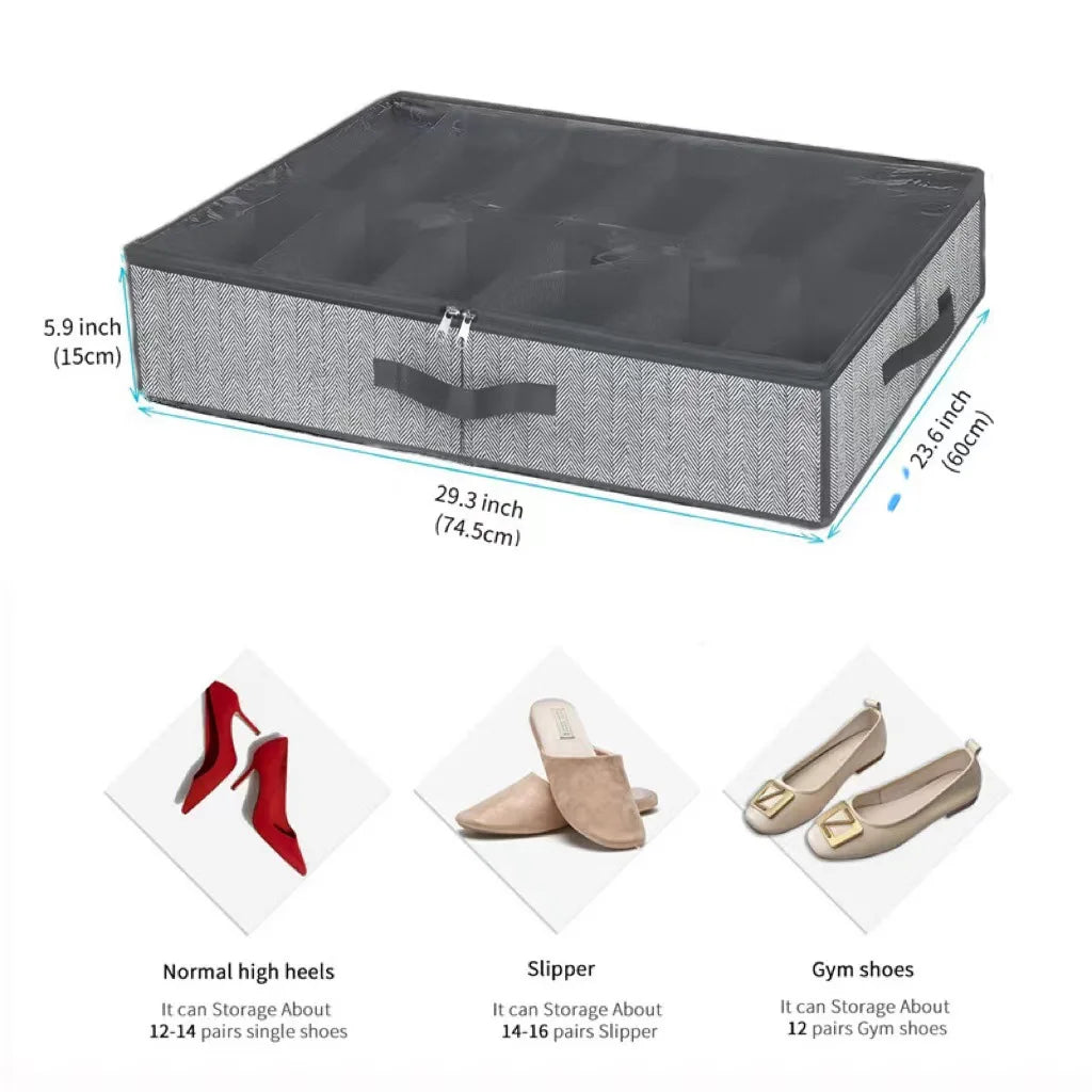 Under-Bed Shoe Storage Organizer – Foldable Clear Window Box (Holds 12–16 Pairs)