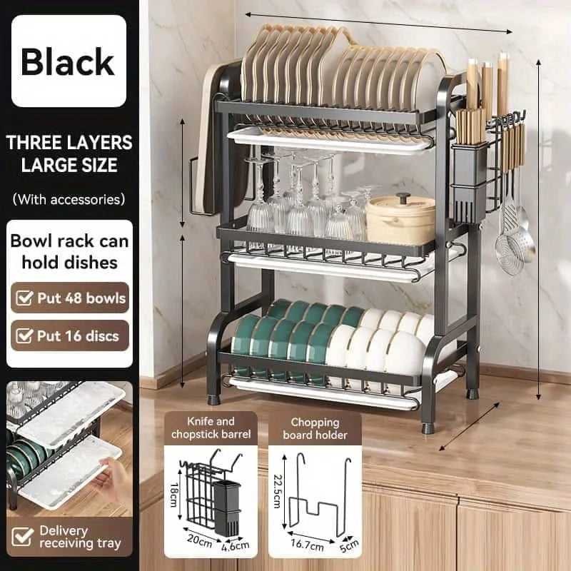 3-Tier Dish Drying Rack – Space-Saving Kitchen Counter Organizer