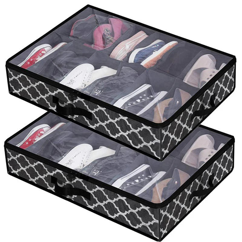 Under-Bed Shoe Storage Organizer – Foldable Clear Window Box (Holds 12–16 Pairs)