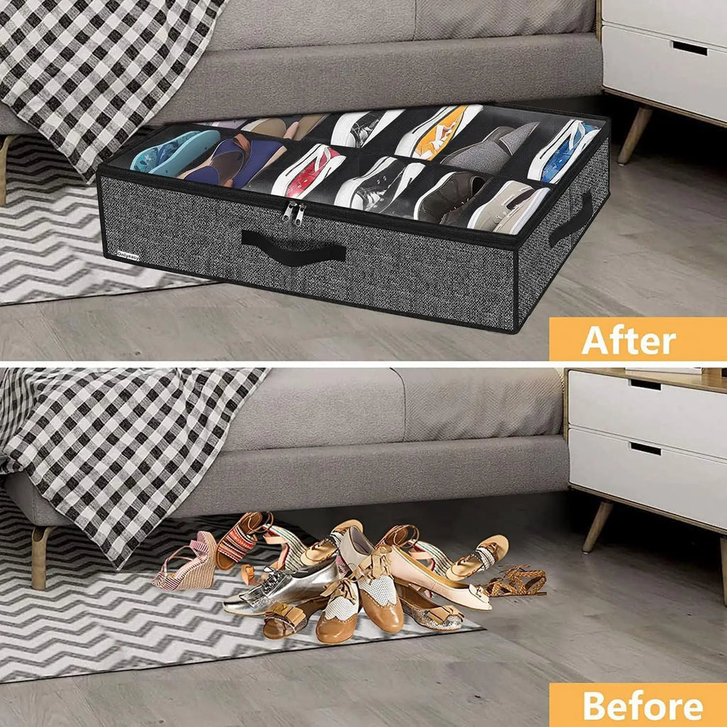 Under-Bed Shoe Storage Organizer – Foldable Clear Window Box (Holds 12–16 Pairs)
