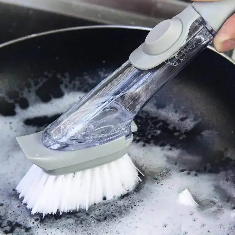 2-in-1 Kitchen Cleaning Brush, Long Handle Dish Brush with Soap Dispenser