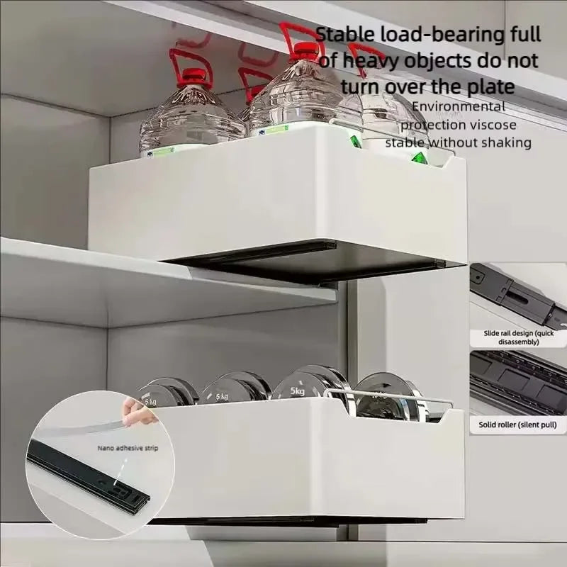 Pull-Out Kitchen Drawer Storage Rack for Cabinets with Smooth Slide Rails