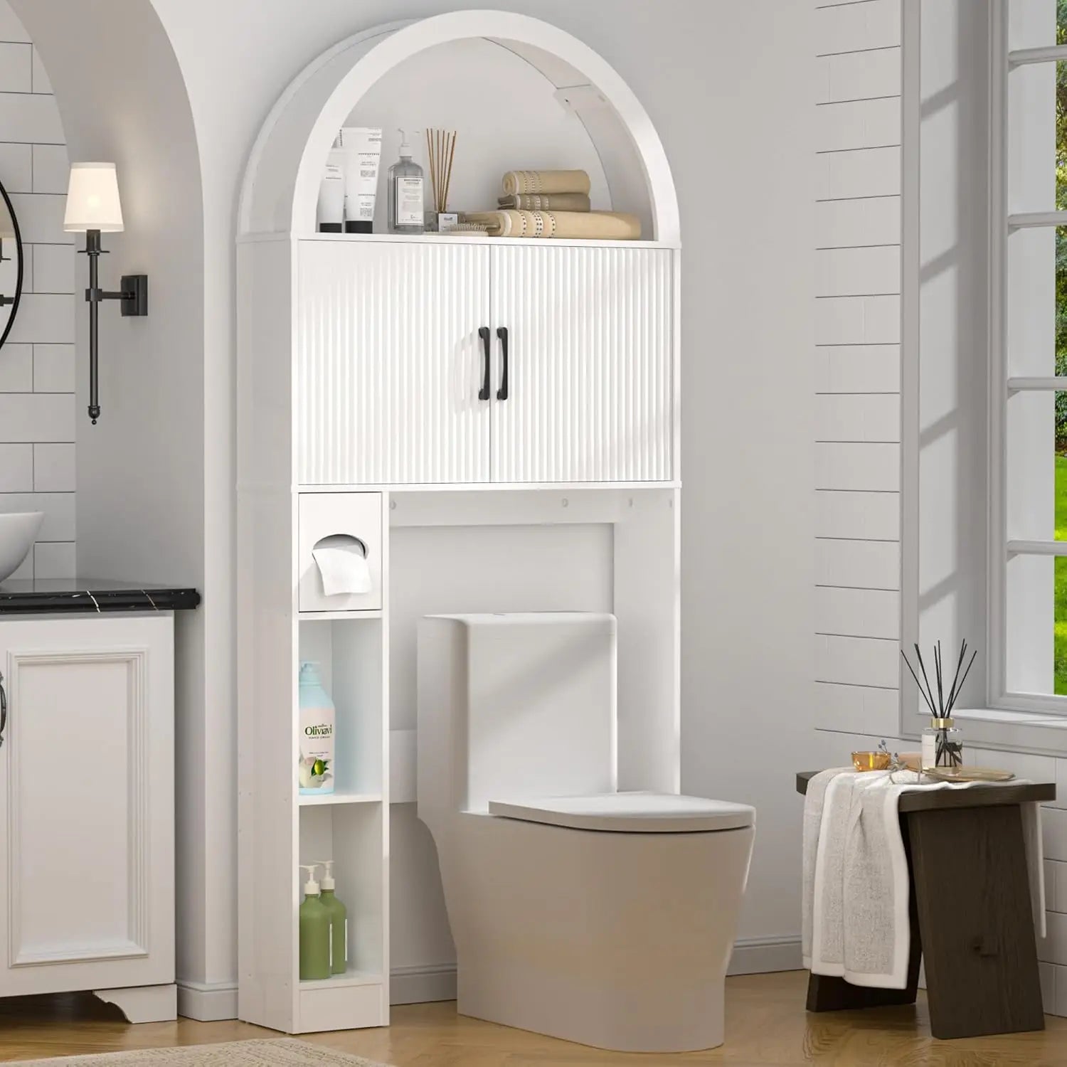 Freestanding Over Toilet Storage Cabinet – Bathroom Shelf Organizer with Multi-Level Storage