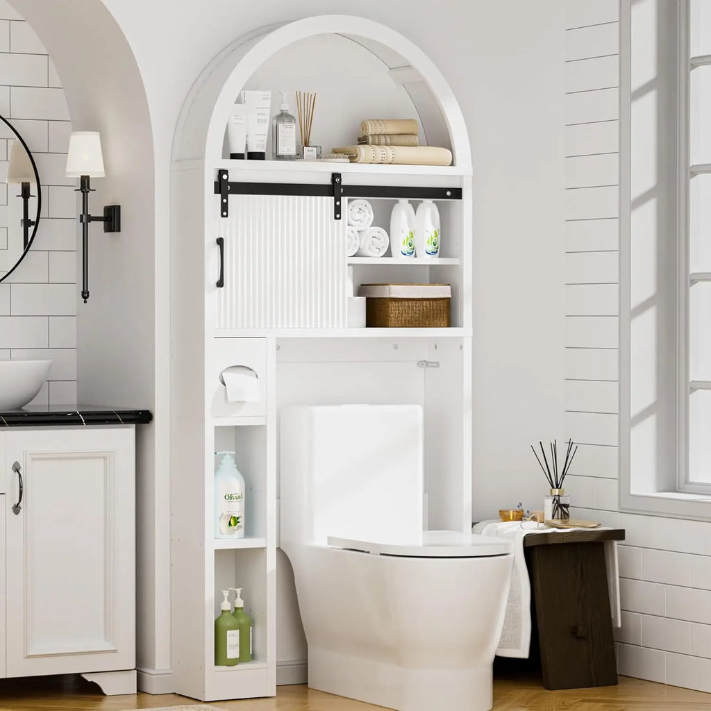 Freestanding Over Toilet Storage Cabinet – Bathroom Shelf Organizer with Multi-Level Storage