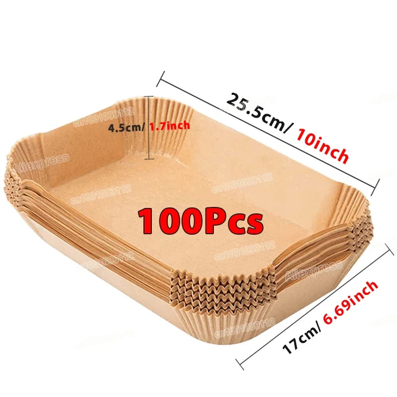 50/100PCS Air Fryer Paper Liners – Round & Square Non-Stick Disposable Parchment Baking Sheets