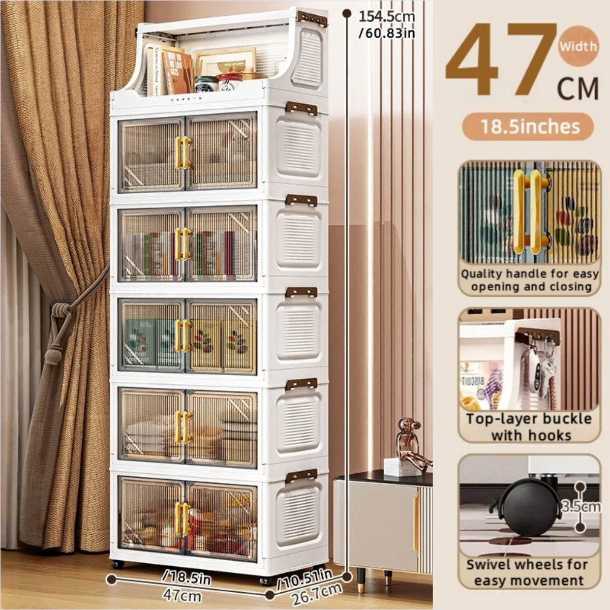 Nest Locker™ Large Foldable Storage Cabinet with Clear Flip-Top & Wheels – Mobile Space-Saving Organizer