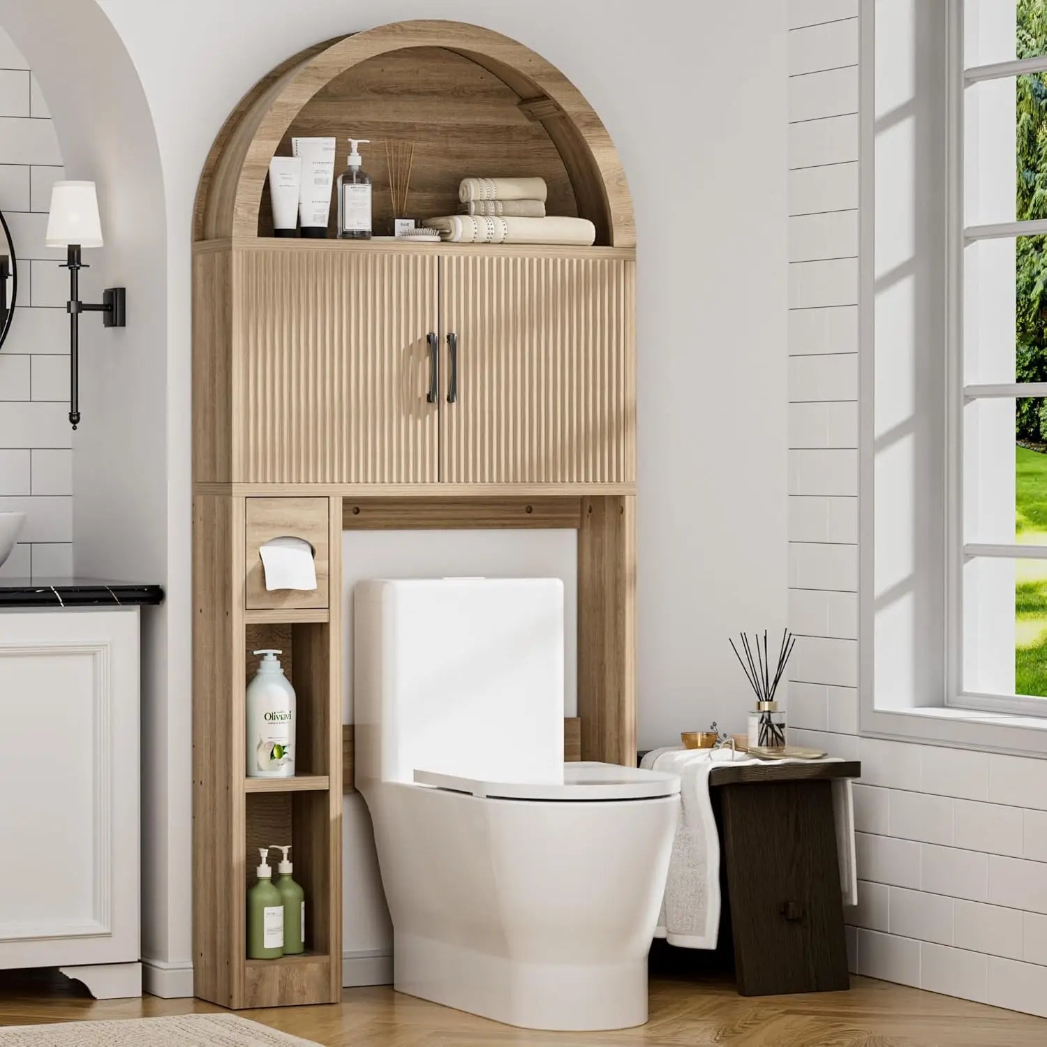 Freestanding Over Toilet Storage Cabinet – Bathroom Shelf Organizer with Multi-Level Storage