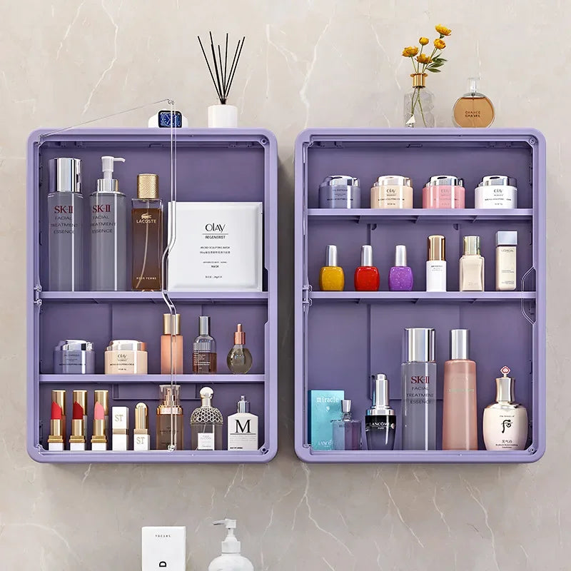 Multi-Layer Transparent Bathroom Organizer Cabinet – No-Drill Cosmetic Storage