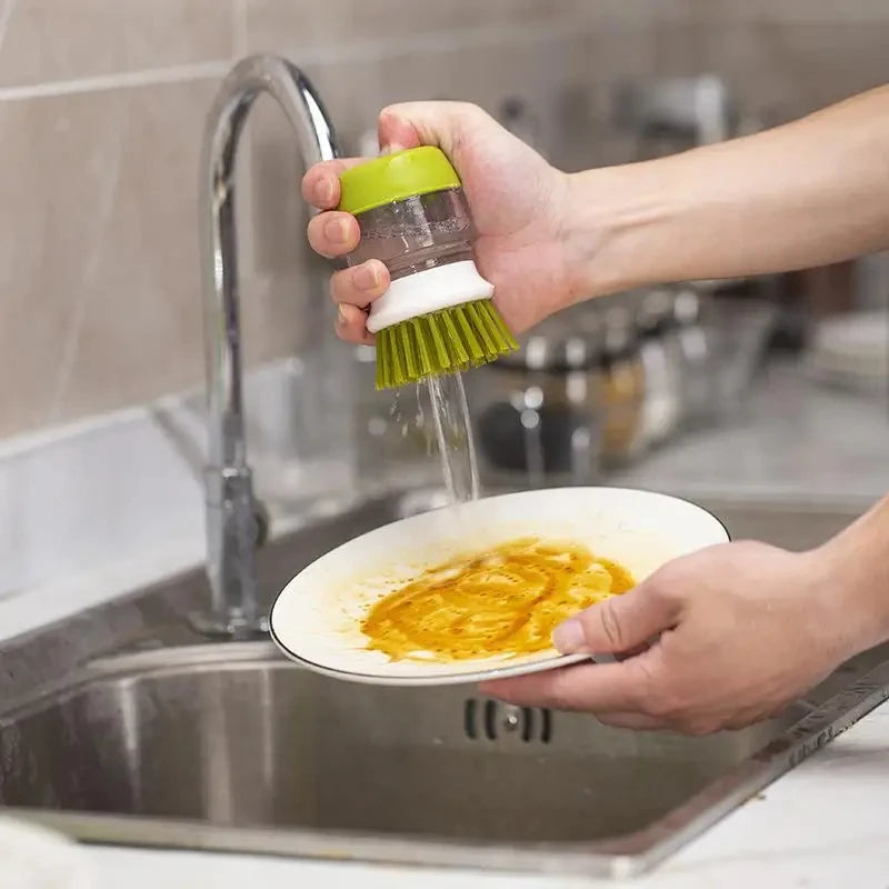 Soap Dispenser Dish Brush for Kitchen Cleaning with Holder Tray