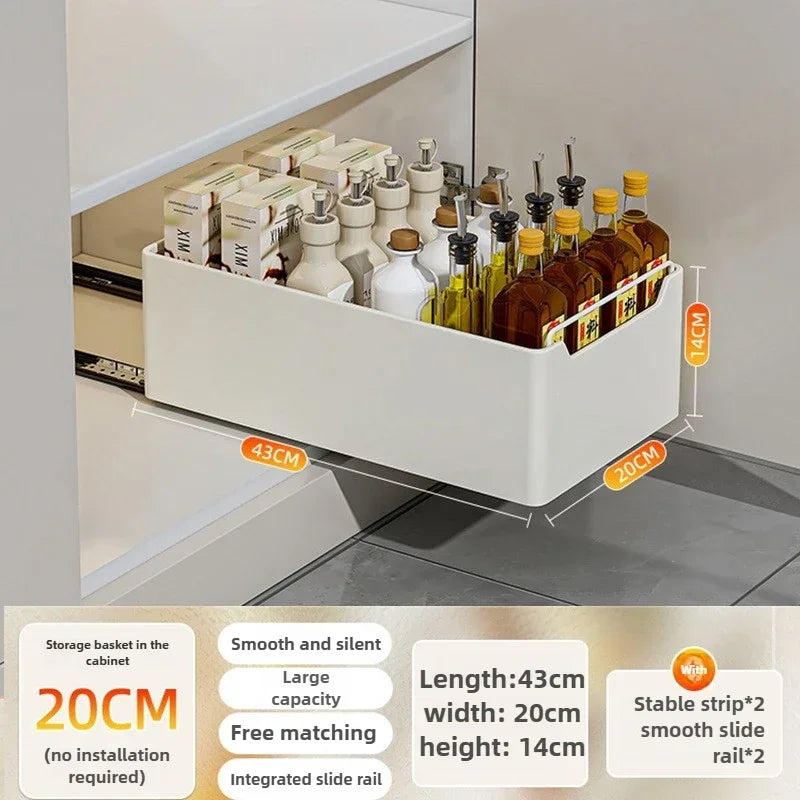 Pull-Out Kitchen Drawer Storage Rack for Cabinets with Smooth Slide Rails