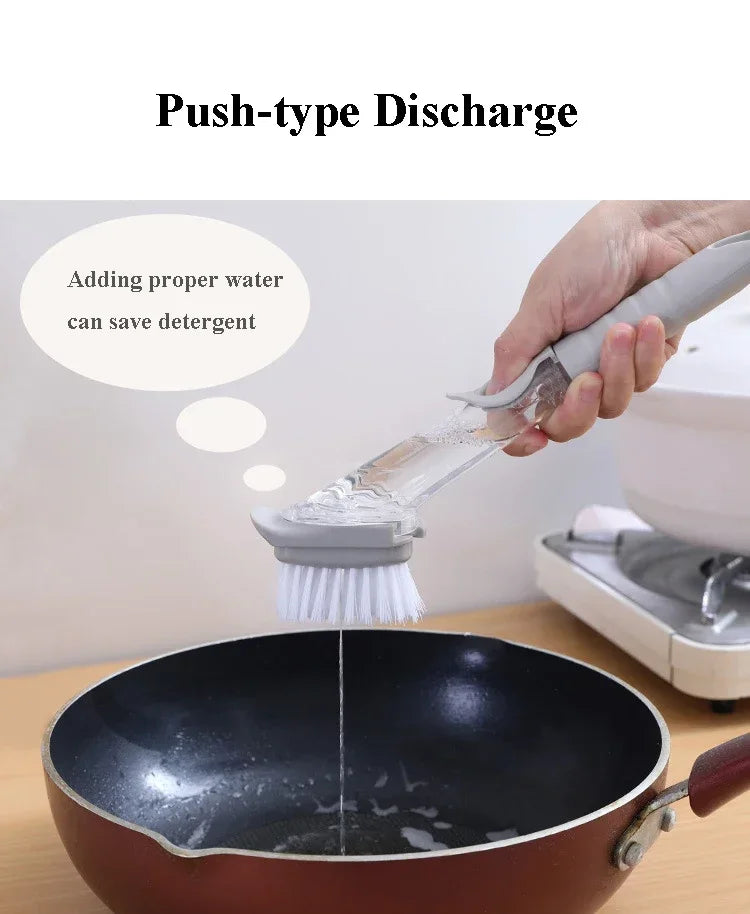 2-in-1 Kitchen Cleaning Brush, Long Handle Dish Brush with Soap Dispenser