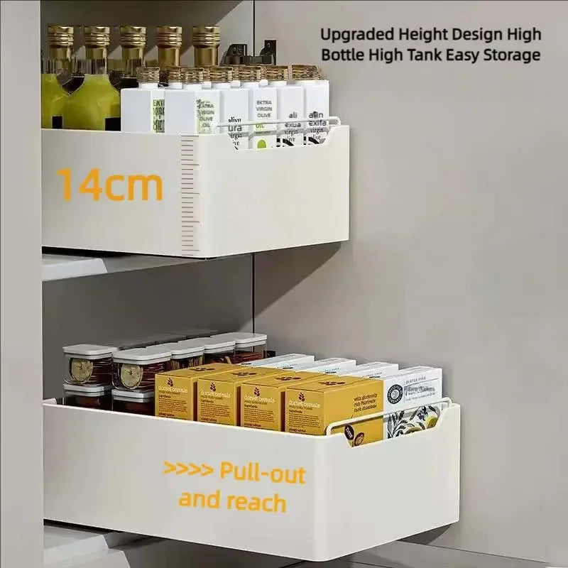 Pull-Out Kitchen Drawer Storage Rack for Cabinets with Smooth Slide Rails