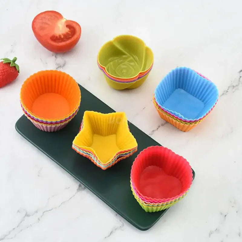 6/12PCS Silicone muffin mold Round muffin cup Heart cake baking mold Kitchen Cooking supplies Cake decorating tools