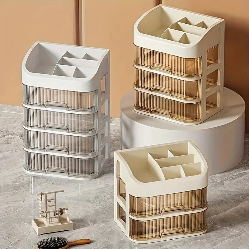 Makeup Organizer Box – Transparent Multi-Drawer Cosmetic & Jewellery Storage