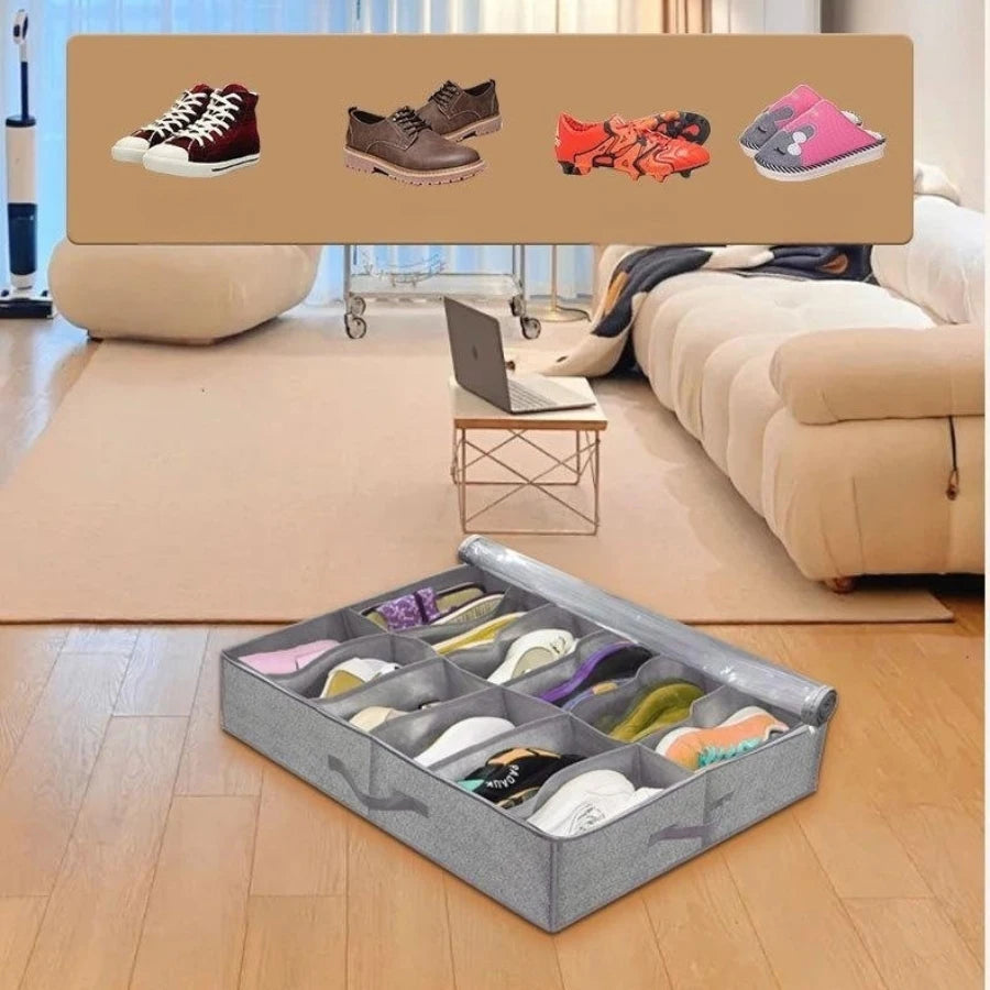 Under-Bed Shoe Storage Organizer – Foldable Clear Window Box (Holds 12–16 Pairs)