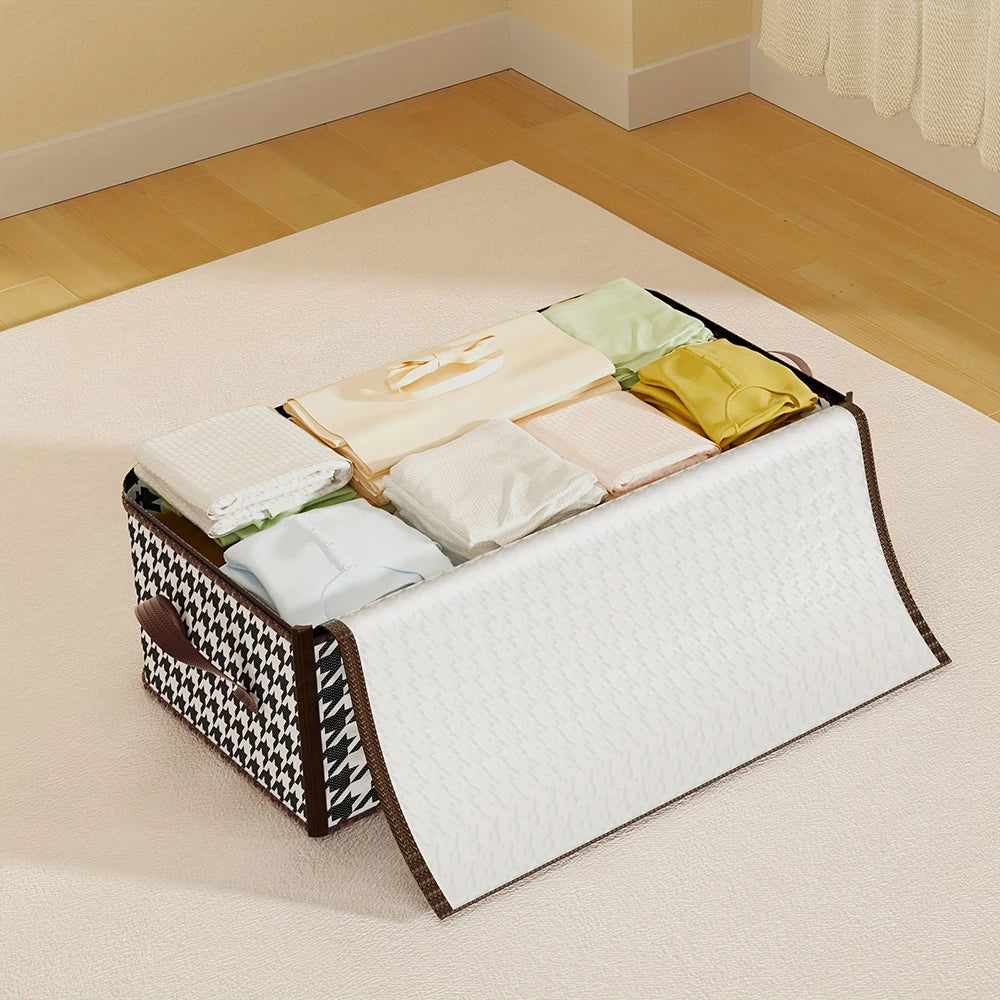 Foldable Large-Capacity Storage Box with Handles – Visible Dustproof Clothes Organizer