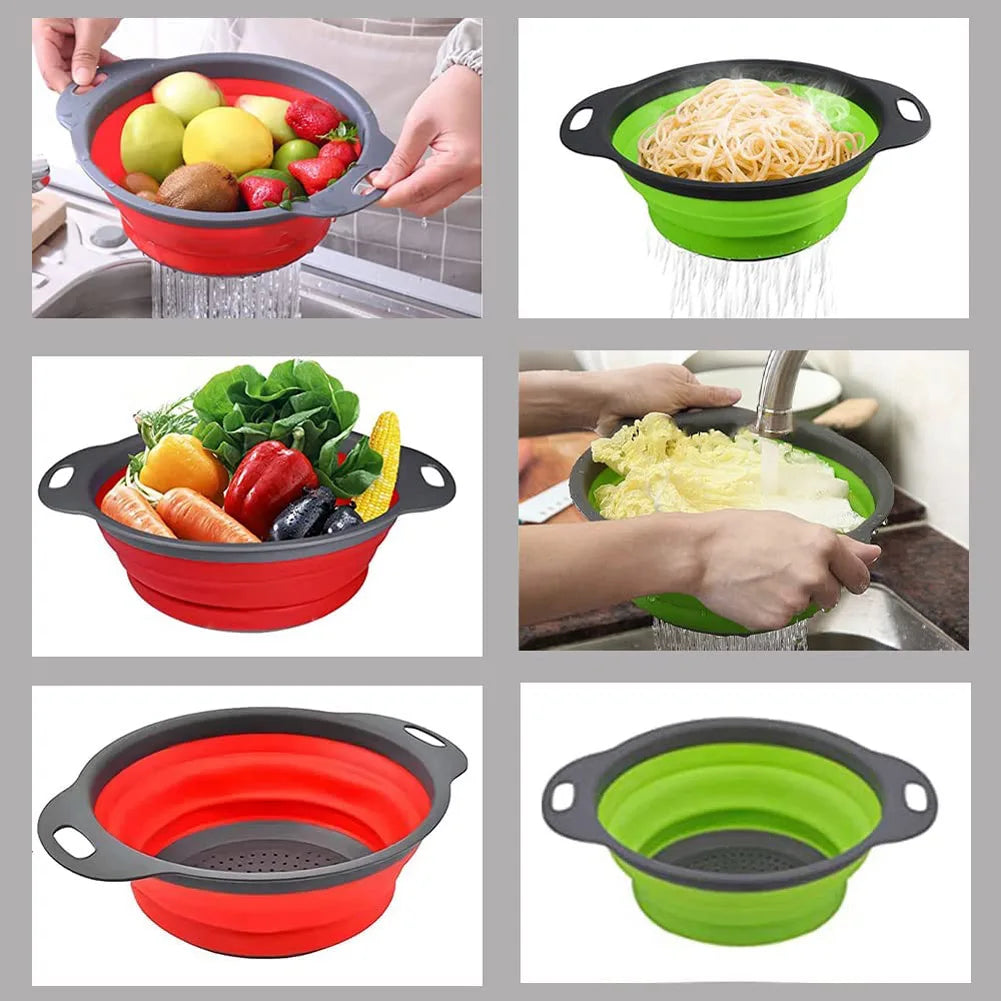 Silicone Fruit & Vegetable Washing Basket with Drainage – Foldable Design