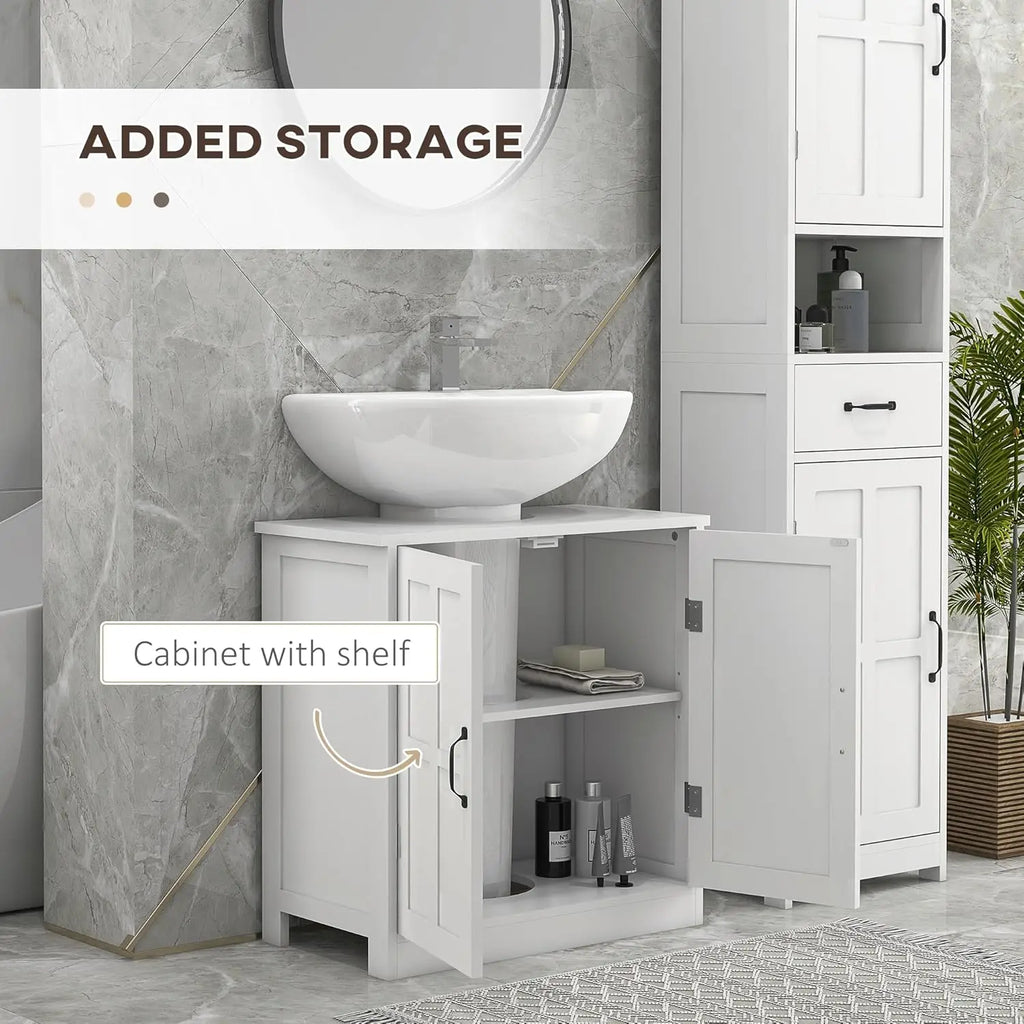 Under Sink Bathroom Storage Cabinet – U-Shape Pedestal Vanity Organizer with 2 Doors & Adjustable Shelf