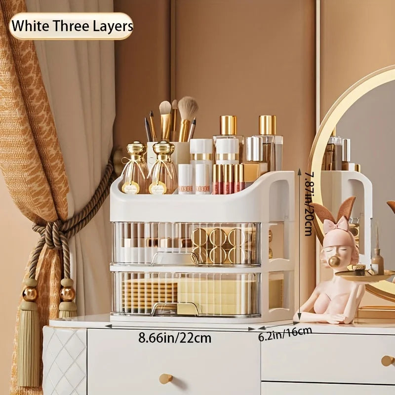 Makeup Organizer Box – Transparent Multi-Drawer Cosmetic & Jewellery Storage