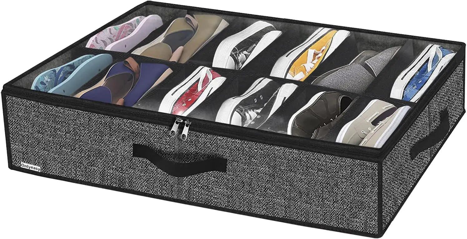 Under-Bed Shoe Storage Organizer – Foldable Clear Window Box (Holds 12–16 Pairs)