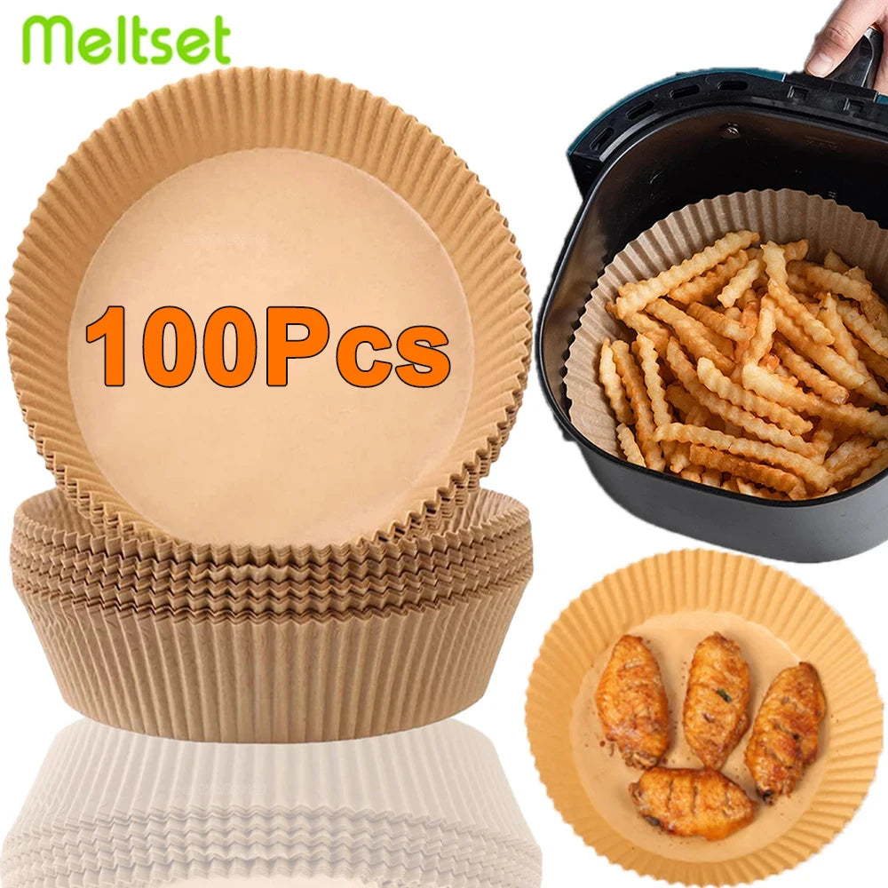50/100PCS Air Fryer Paper Liners – Round & Square Non-Stick Disposable Parchment Baking Sheets