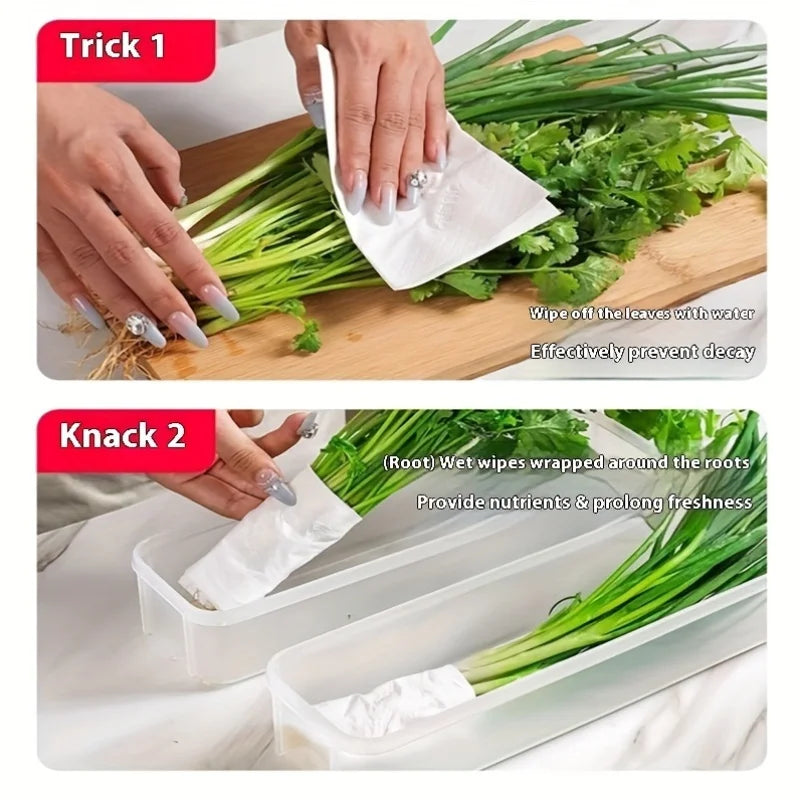 Refrigerator Fresh-Keeping Storage Box, Transparent Sealed Food Preservation Container for Fruits & Vegetables