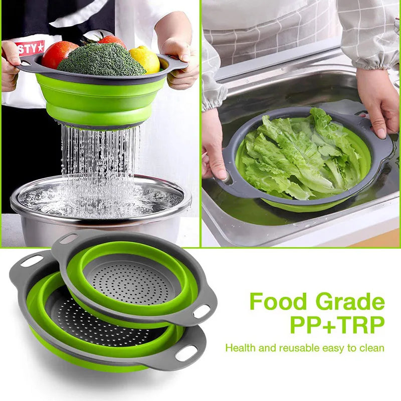 Silicone Fruit & Vegetable Washing Basket with Drainage – Foldable Design