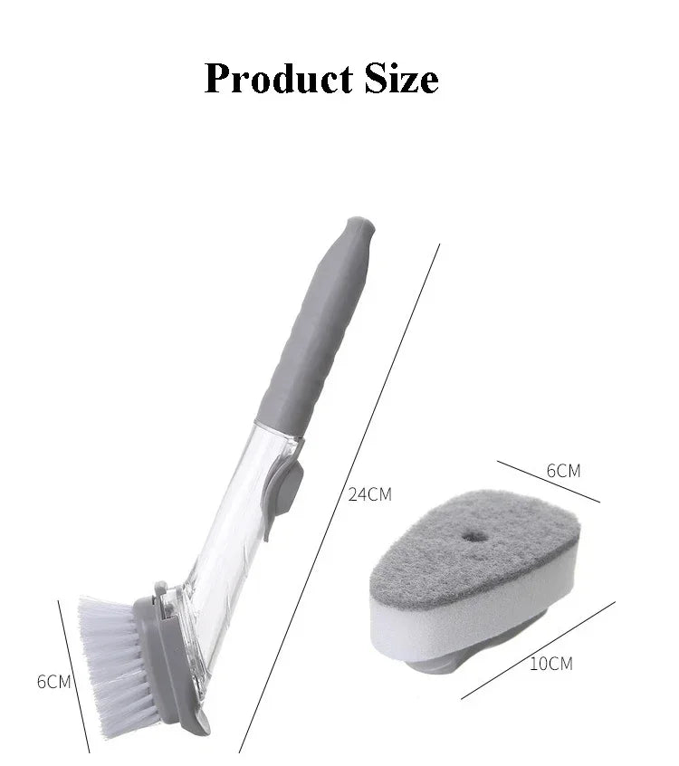 2-in-1 Kitchen Cleaning Brush, Long Handle Dish Brush with Soap Dispenser