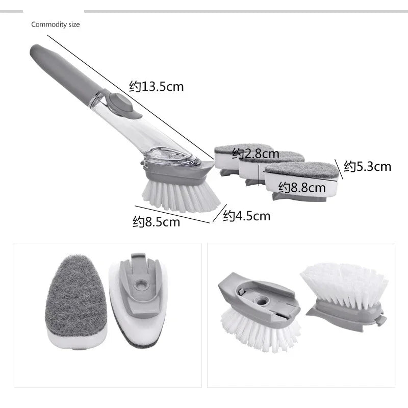 2-in-1 Kitchen Cleaning Brush, Long Handle Dish Brush with Soap Dispenser