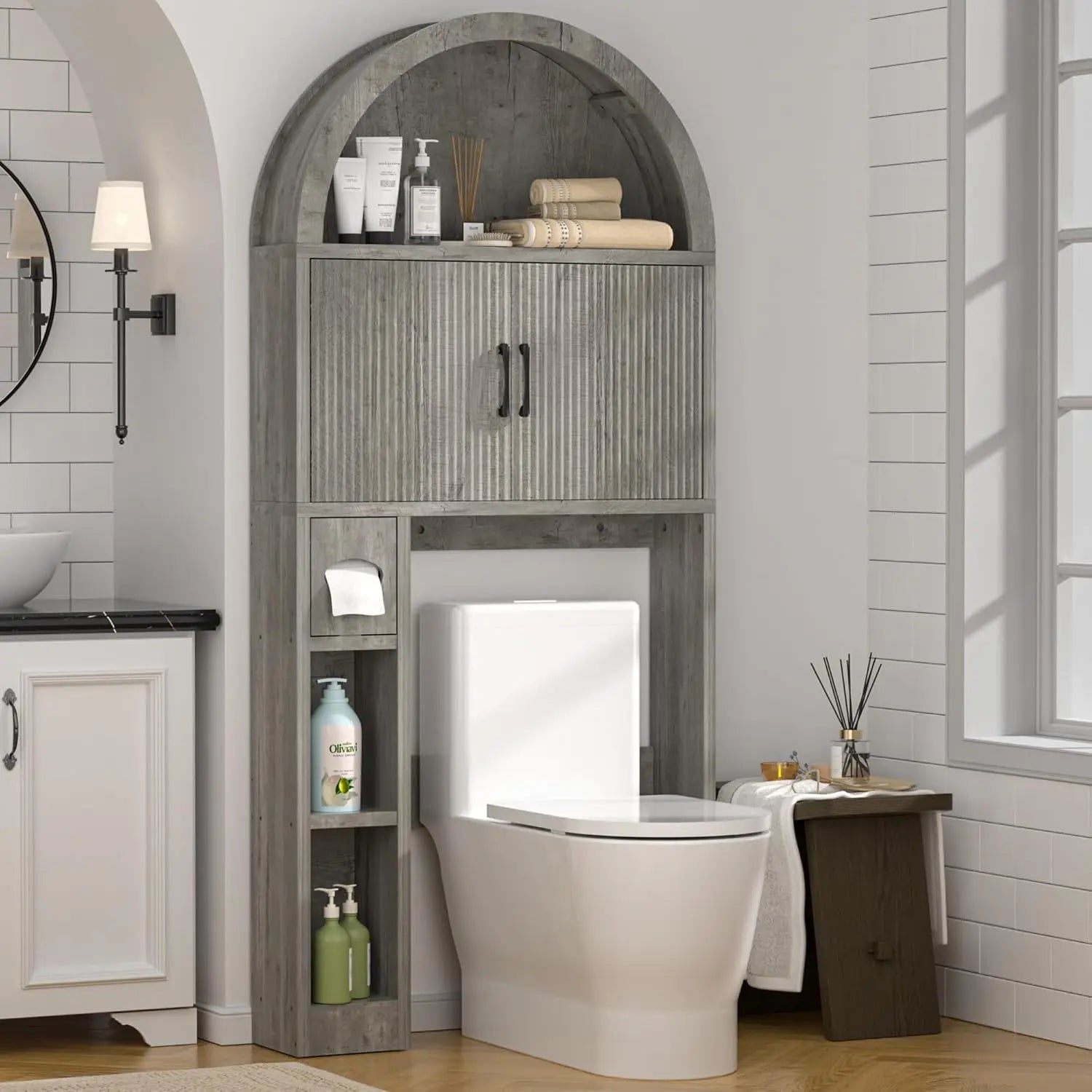 Freestanding Over Toilet Storage Cabinet – Bathroom Shelf Organizer with Multi-Level Storage