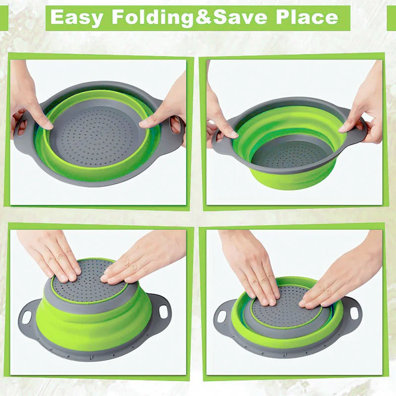 Silicone Fruit & Vegetable Washing Basket with Drainage – Foldable Design