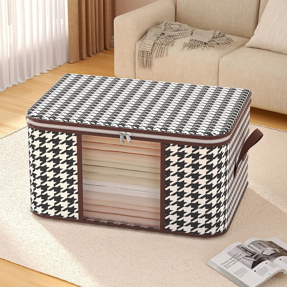 Foldable Large-Capacity Storage Box with Handles – Visible Dustproof Clothes Organizer