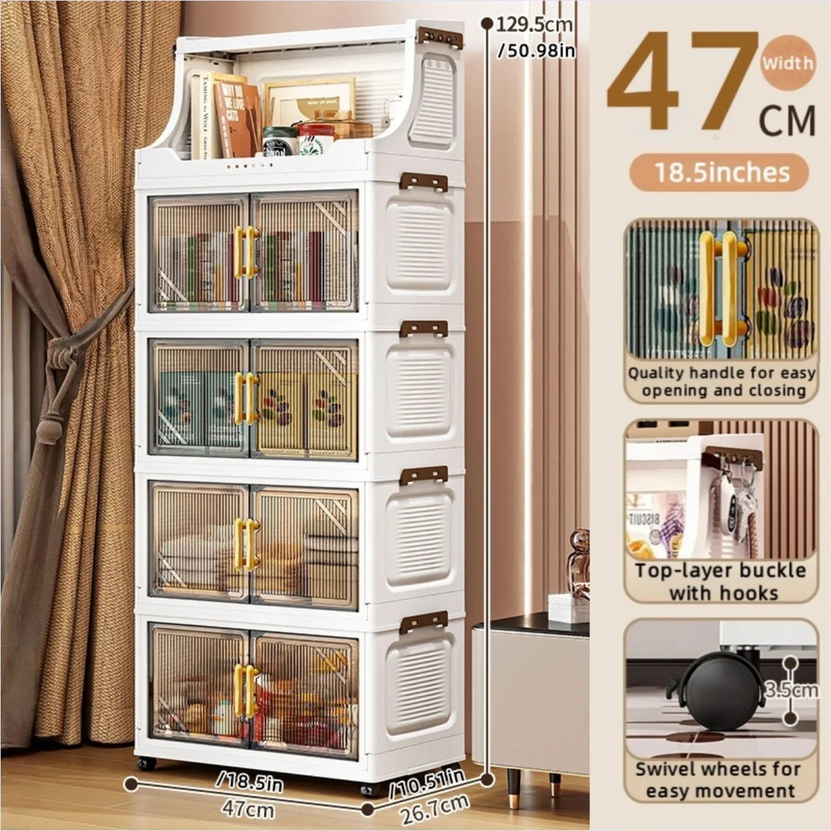 Nest Locker™ Large Foldable Storage Cabinet with Clear Flip-Top & Wheels – Mobile Space-Saving Organizer