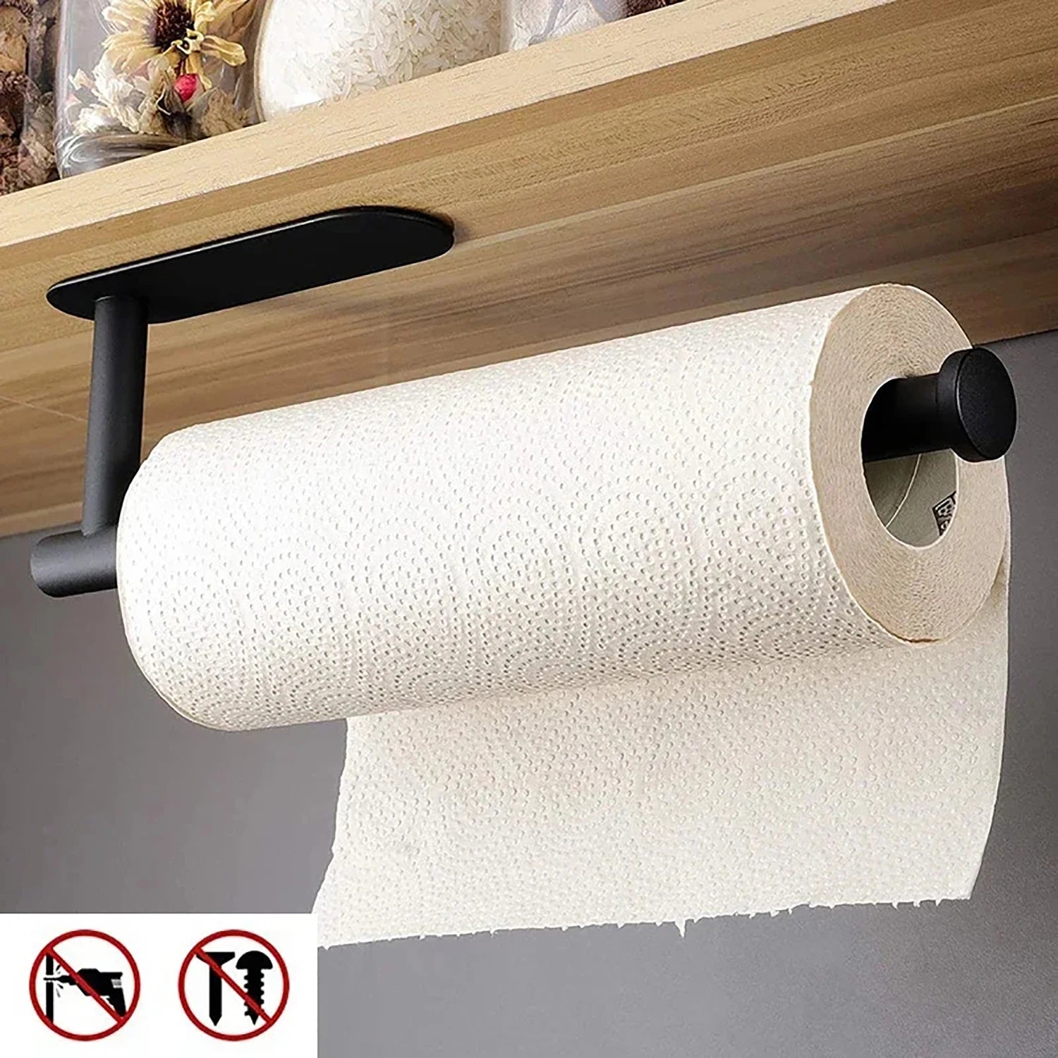 Adhesive Paper Towel Holder, Wall-Mounted Tissue & Toilet Roll Dispenser for Kitchen, Bathroom & Cabinet Storage