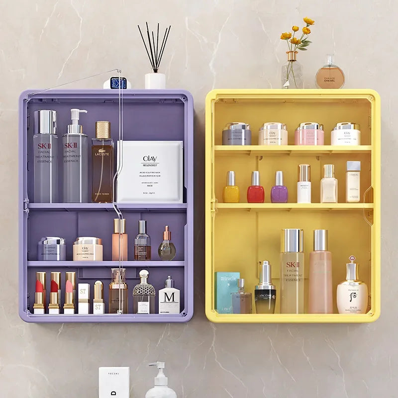 Multi-Layer Transparent Bathroom Organizer Cabinet – No-Drill Cosmetic Storage