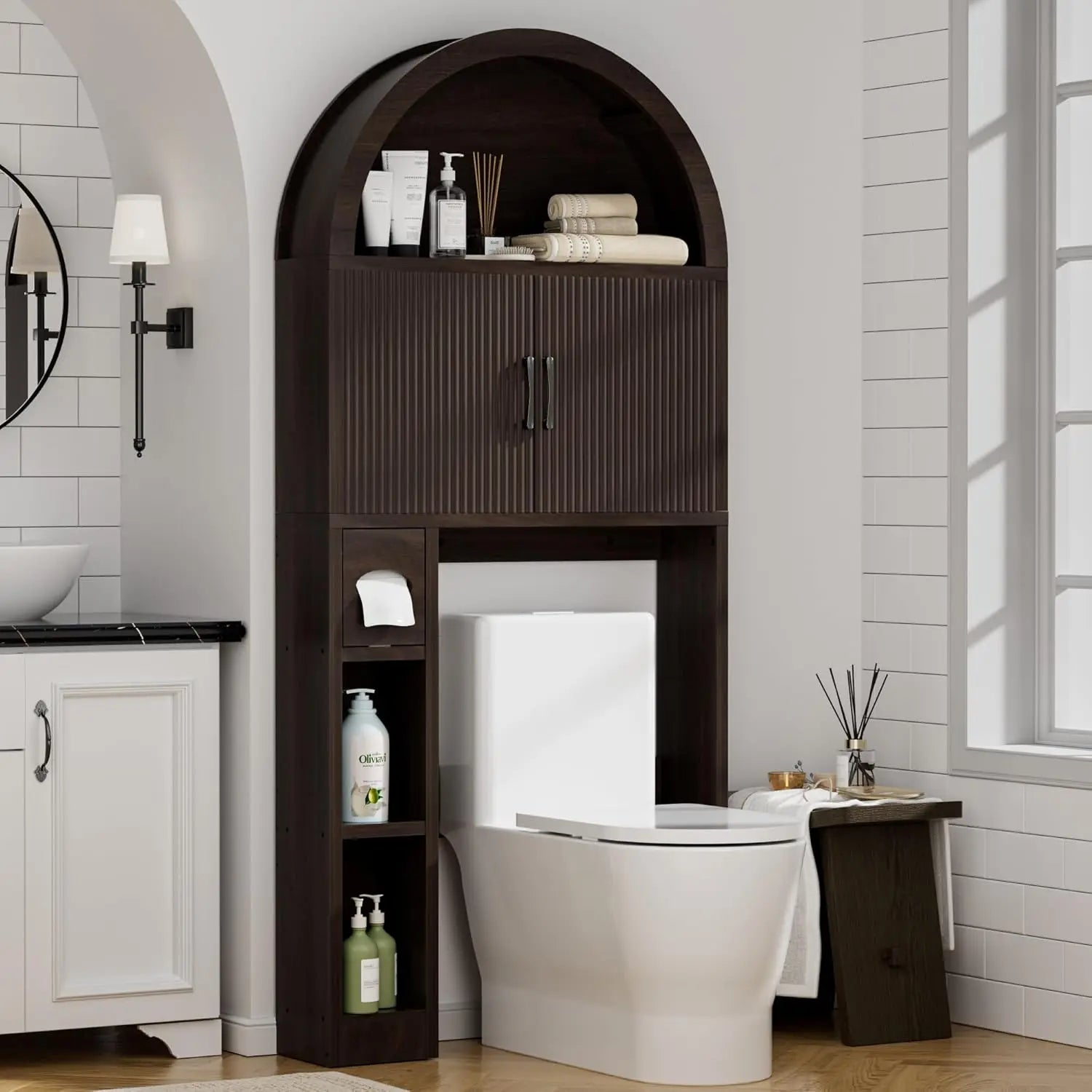 Freestanding Over Toilet Storage Cabinet – Bathroom Shelf Organizer with Multi-Level Storage