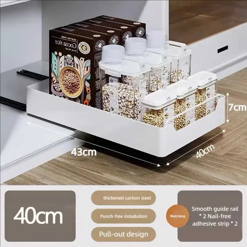 Pull-Out Kitchen Drawer Storage Rack for Cabinets with Smooth Slide Rails
