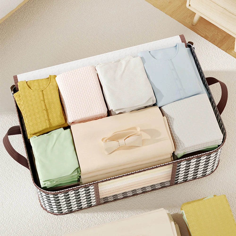 Foldable Large-Capacity Storage Box with Handles – Visible Dustproof Clothes Organizer