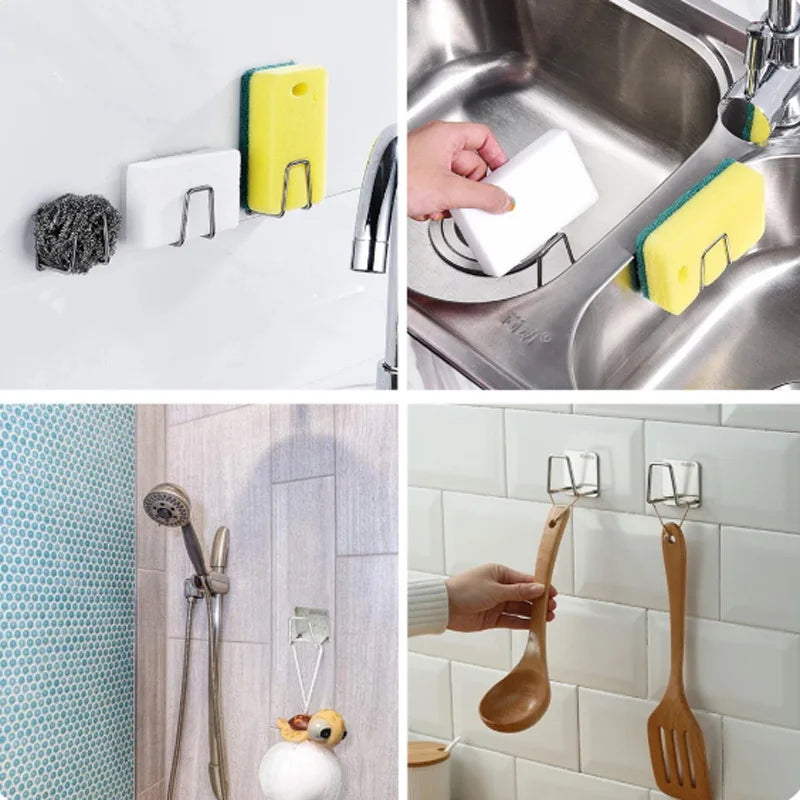 1-8pcs Kitchen Sponge holder Self Adhesive Sink Sponges Drain Drying Rack Wall Hooks Organizer bathroom Storage Rack