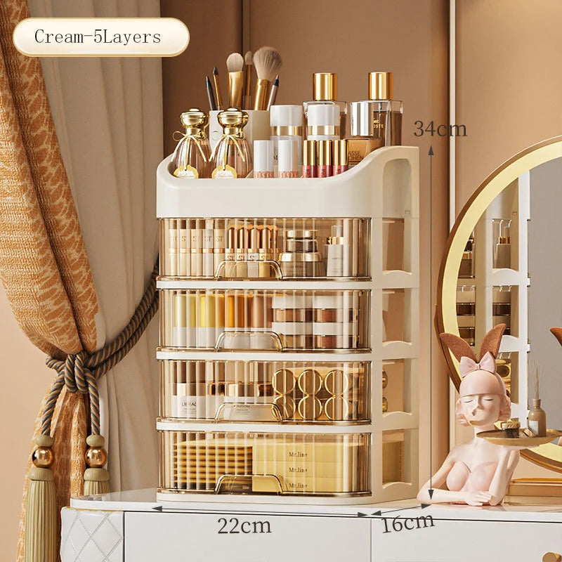 Makeup Organizer Box – Transparent Multi-Drawer Cosmetic & Jewellery Storage